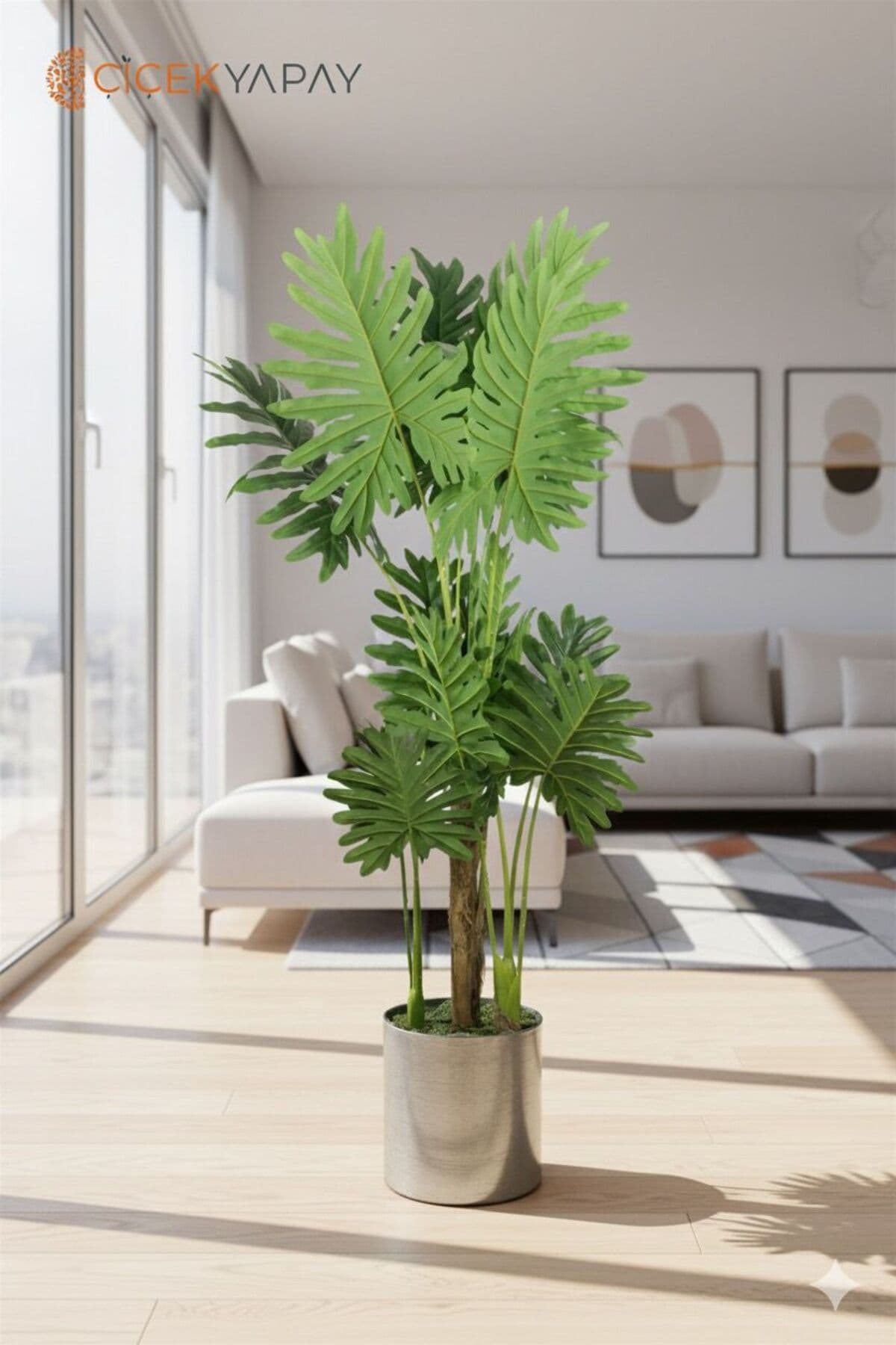 180 cm Yapay Dev Yapraklı Tropikal Ağaç - Gerçekçi Philodendron Seloum - Salon & Ofis